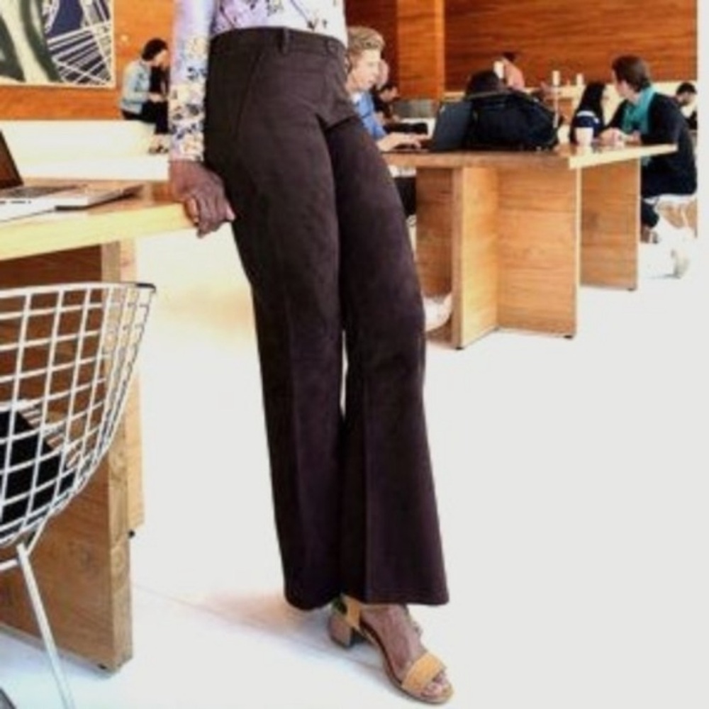 Betabrand Women's Straight Leg Pants in Faux Suede Dark Brown SP